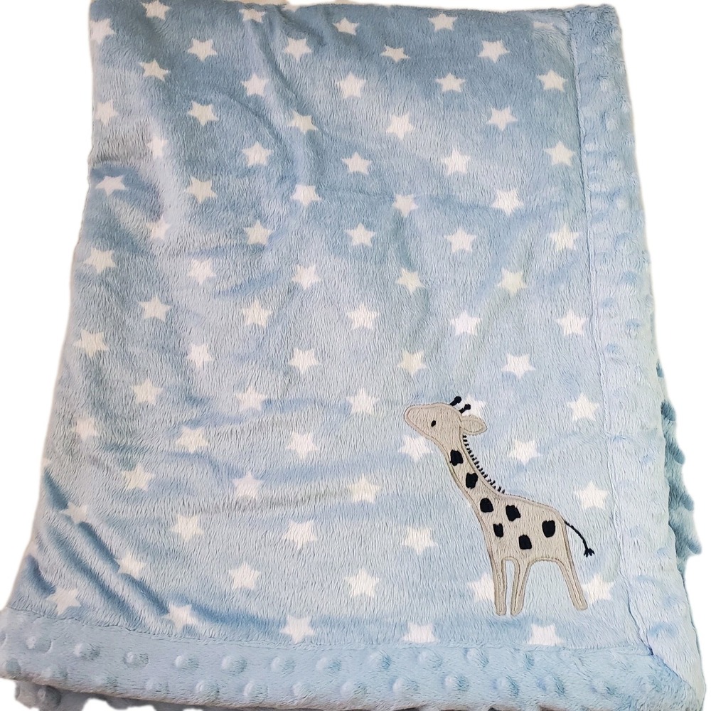 Carters Child Of Mine Blue White Stars Giraffe Velour Sherpa Baby Blanket 30x40 - Picture 1 of 7